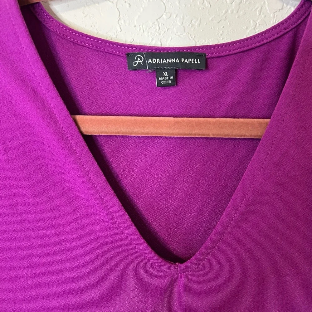 Adrianna Papell V-Neck Top with Pleated Flutter Sleeves purple blouse Size XL - Picture 2 of 6